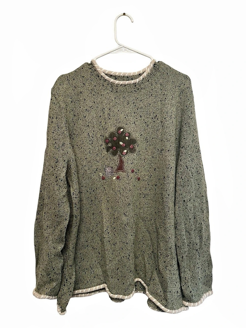 Vintage Y2K Era CJ Banks Apple Tree Embroidered Sweater in Green Size 2X